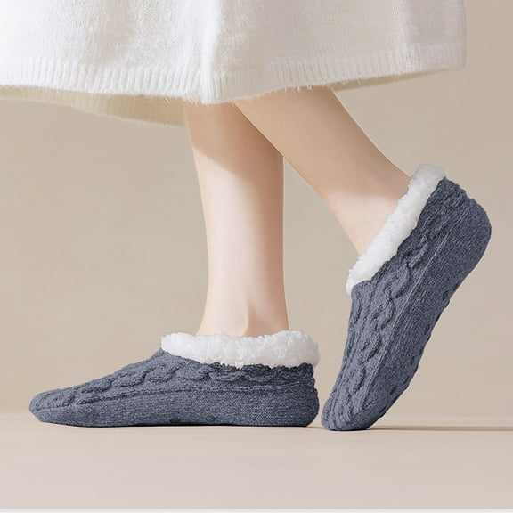 CFMIURAN Dark Gray Thermal Socks, Ladies' Autumn and Winter Lamb Fleece Floor Socks Plush Lined Thickened Warm Sleep Socks with Anti Dots Cozy for Home and Keeping Feet Warm