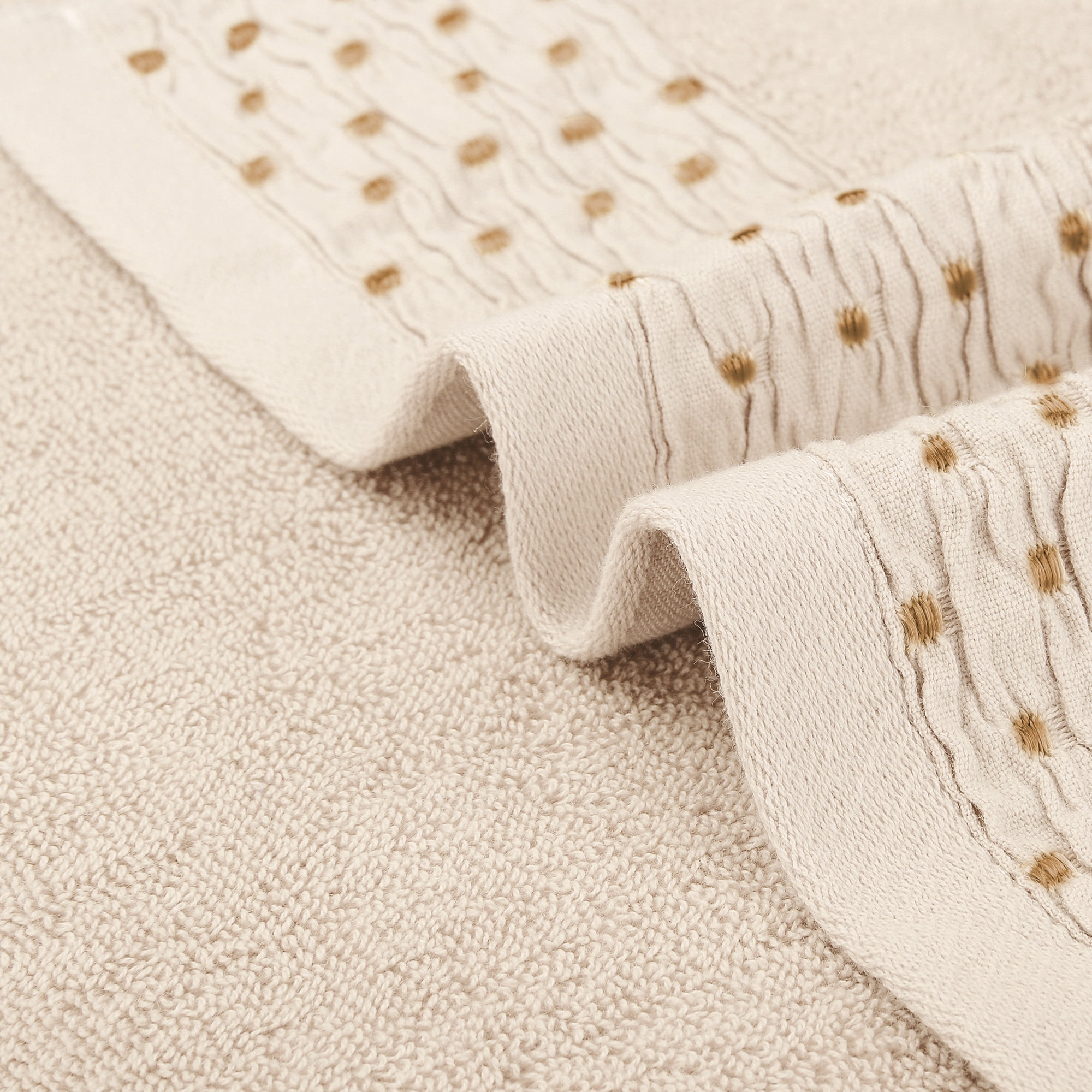 Unique Bargains Embroidery Pattern Hand Towels Set Cotton Comfortable Hand Towels Light Brown 4