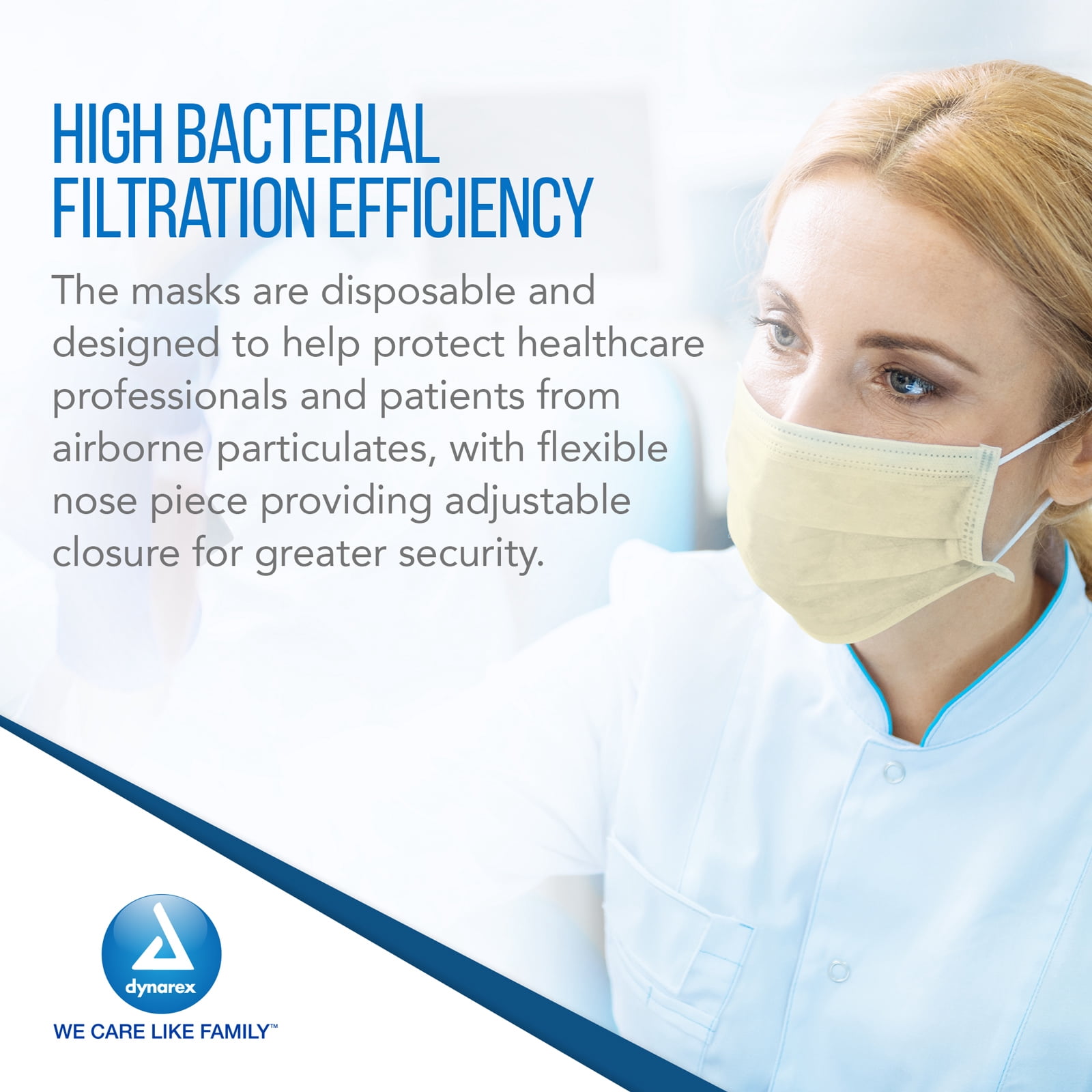 Dynarex Procedure Masks - Triple-Pleated Surgical Masks with No-Glass Filter, Ear Loops & Nose Strip - Disposable Medical Mask, Face Protection for Hospital - 50 per Box, 12 Boxes per Case - Yellow