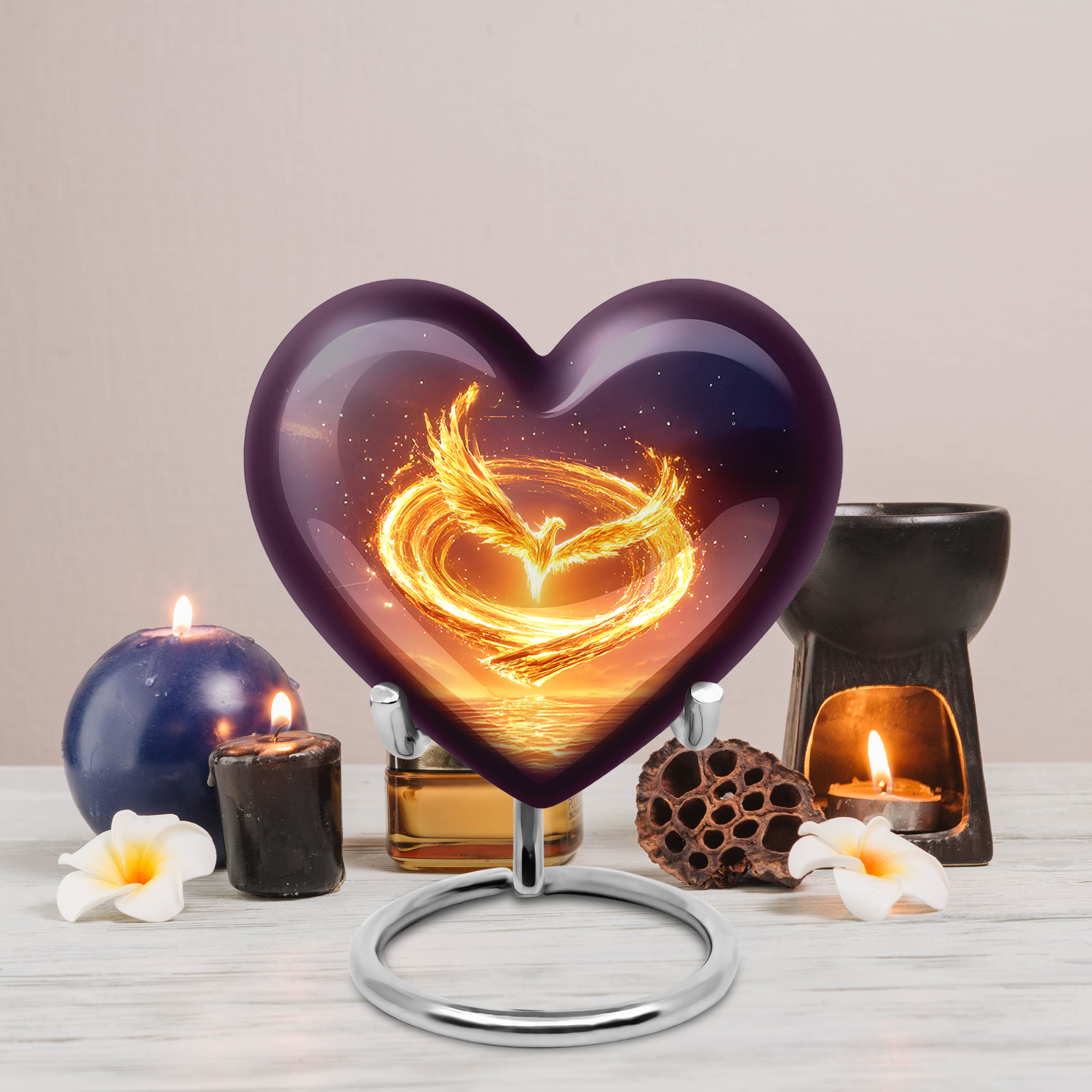 MUKTIVE Phoenix Cremation Heart Urn for Human Ashes for Mother & Father, Memorial Portable Black Urns for Ashes for Adult Male & Female, 3 inch Star Galaxy Keepsake Cremains Ash Holder