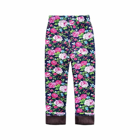Zwiiyzr Girls Ankle Length Leggings Fall Winter Elastic Pants Fashion Printed Fleece Warm Casual Plush Leggings For 2-11 Years Old Pink