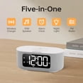 thumbnail image 2 of Despertador de Tela con Altavoz Bluetooth Estéreo, Carga Inalámbrica Rápida 10W, Radio FM, Pantalla LED Grande, Luz Nocturna y Sonidos de Ruido Blanco, Ideal para Dormitorio (Gris), 2 of 7