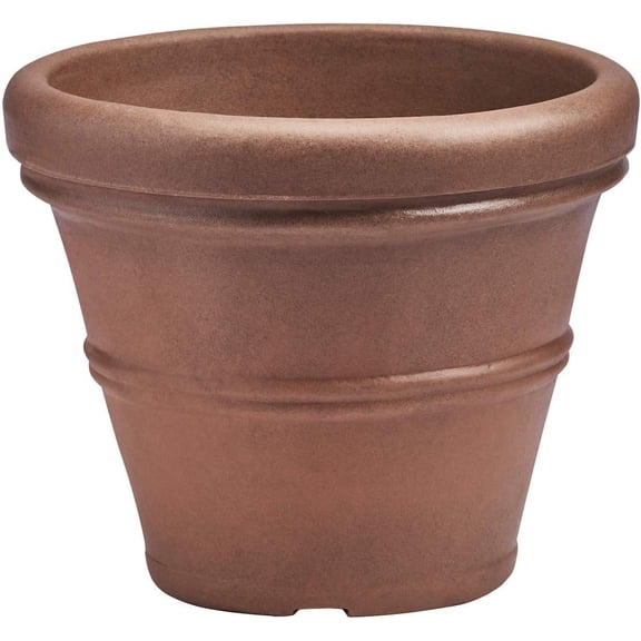 QHTER Brunello Classic Rolled Rim Planter Pot, Indoor/Outdoor Plastic Round Plant Pot - Resin Decorative Flower Pot - 20'' (Rust)