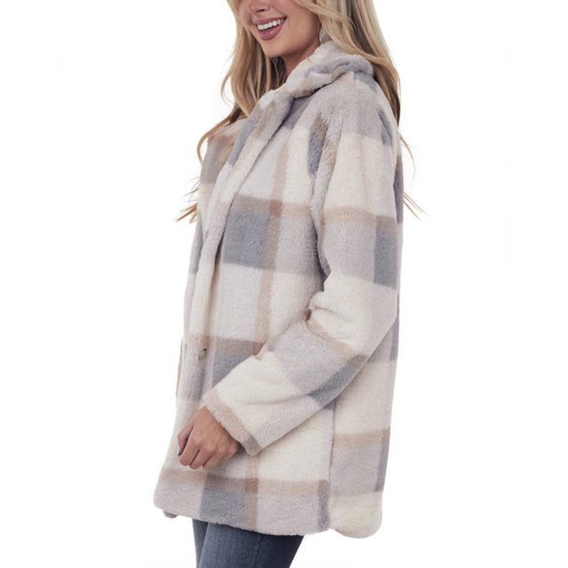 Chaqueta a cuadros Manga larga Cuello vuelto Casual Elegante ANGGREK Otros