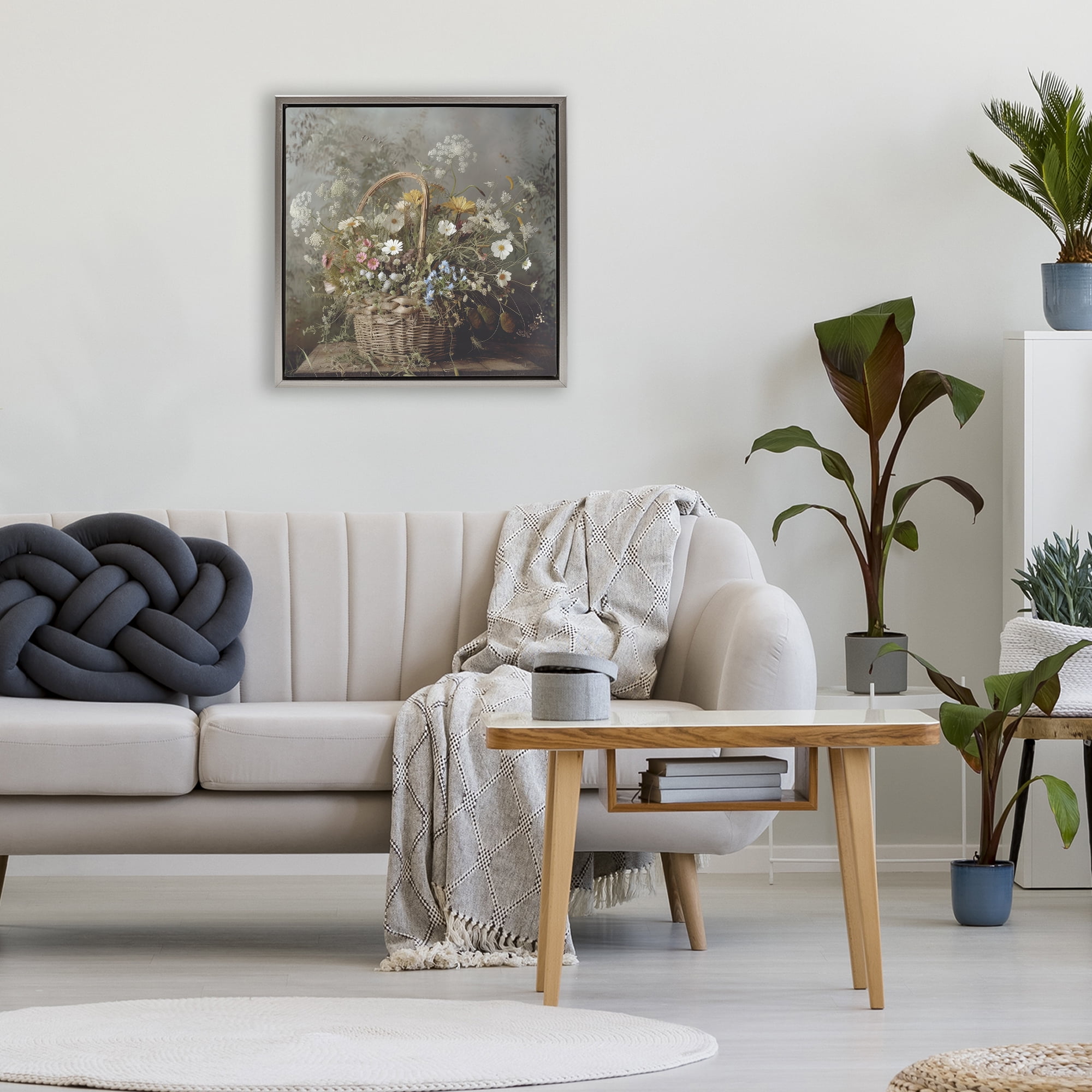 Stupell Industries Rustic Basket with Flowers Gray Framed Floater Canvas Wall Art, design by Lazar Studio