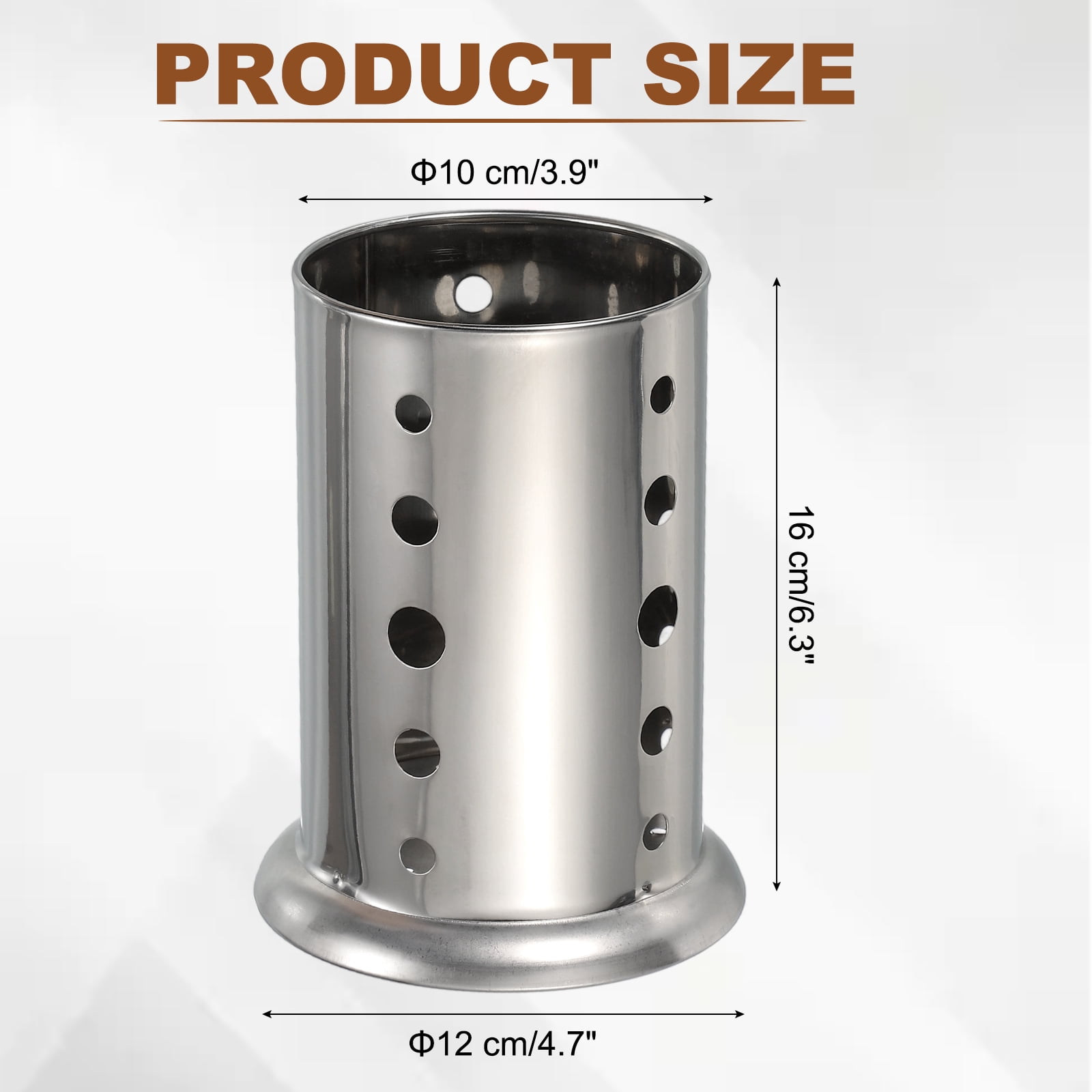 Stainless Steel Utensil Holder, Kitchen Cutlery Holder Round Hole Flatware Organizer for Forks Silver