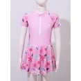 thumbnail image 2 of iiniim Kids Girls One-Piece Swimwear Short Sleeve Floral Swim Dress Ruffle Skirt 5-12 Pink 9-10, 2 of 7