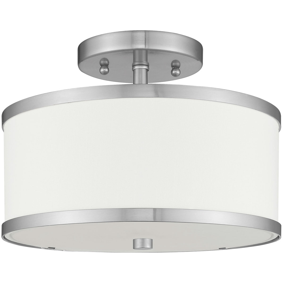 2 Light Brushed Nickel Ceiling Light fixture with Hand Crafted Off-White Fabric Hardback Shade