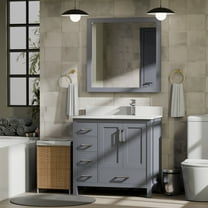 Jacques 36 in. W Right Offset Dark Grey Bath Vanity, White Quartz Top, and Faucet Set