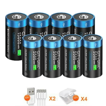 Image of 8 Pack 1.5V USB Lithium High Capacity Battery 4 Pack 5500mWh C Size Rechargeable Batteries and 4 Pack 15000mWh D Size Rechargeable Batteries with Battery Case and Charging Cable