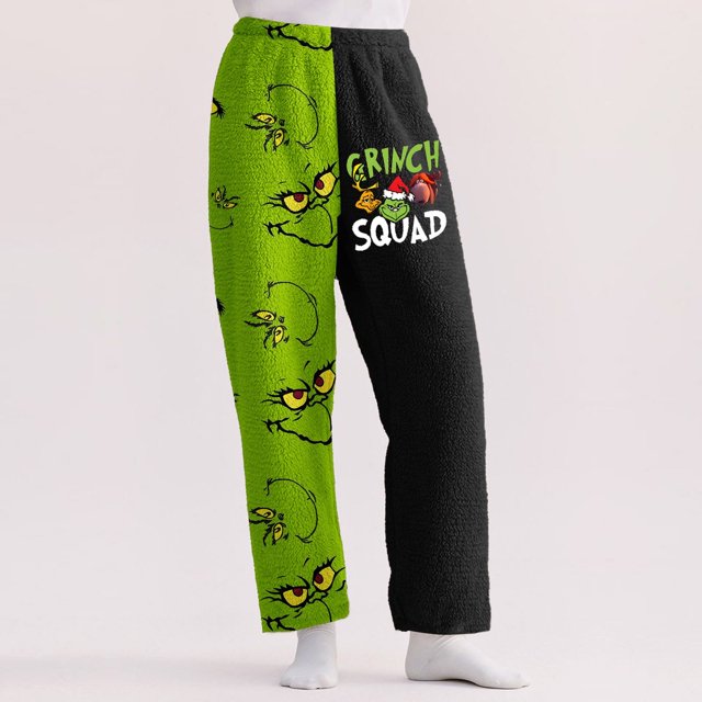 Pijama navideño de Grinch - Pijama a juego de Grinch. Pijama holgado de franela con estampado navideño para mujer, cómodo y afelpado. Pijama navideño a juego de Grinch para toda la familia.