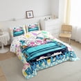 thumbnail image 3 of Happy Easter Adults Comforter Set,Cartoon Rabbit Spring Truck Animal Kawaii Bedding Set All Season,Colorful Easter Eggs Carrots Wavy Striped Comforter 3 Pcs with 2 Pillowcases,King Size, 3 of 6