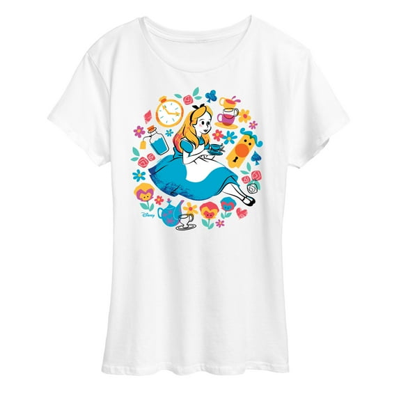 Alice In Wonderland - Alice With Icons - Ladies Short Sleeve Classic Fit Tee