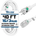 thumbnail image 1 of Cable de extensión YOJOE de 40 pies, calibre 16, 3 clavijas, 13 A, SJTW, blanco, 1 of 7