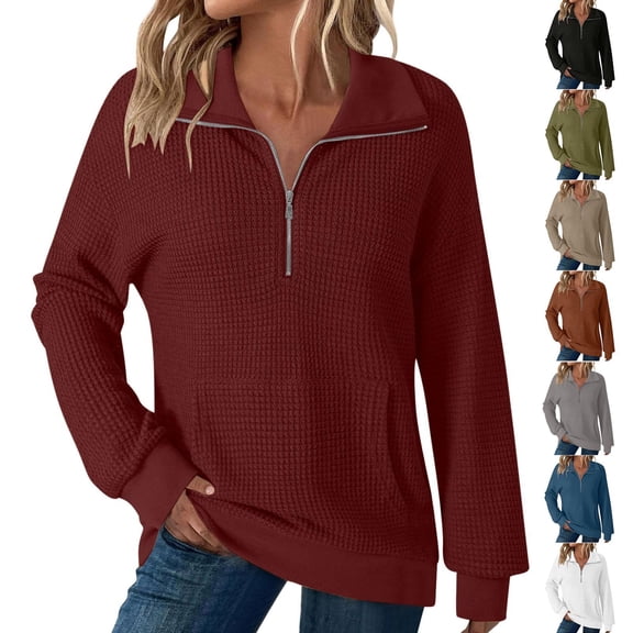 Zedker Women's Oversized Sweatshirts Quarter Zip up Pullover Tops Long Sleeve Mock Neck Hoodies Fall Clothes Brown L