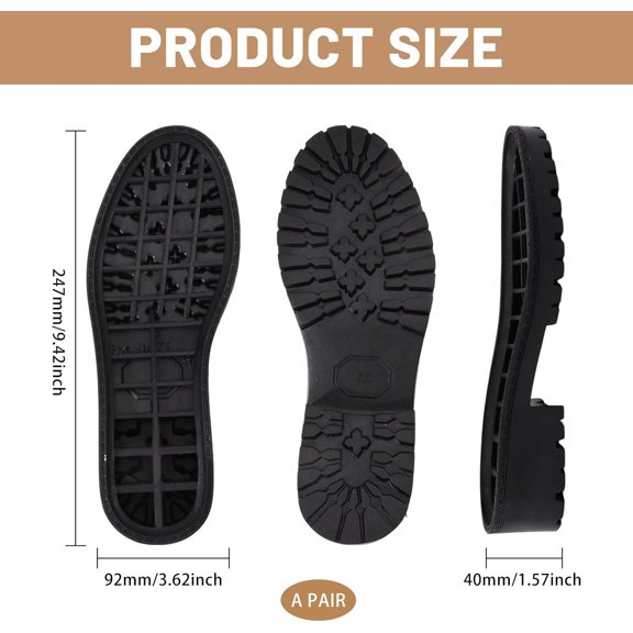 Shoe Replacement Rubber Sole 1 Pair Full Out Non-Skid Shoes Wear Resistant Sole Replacement for Leather Shoes Black