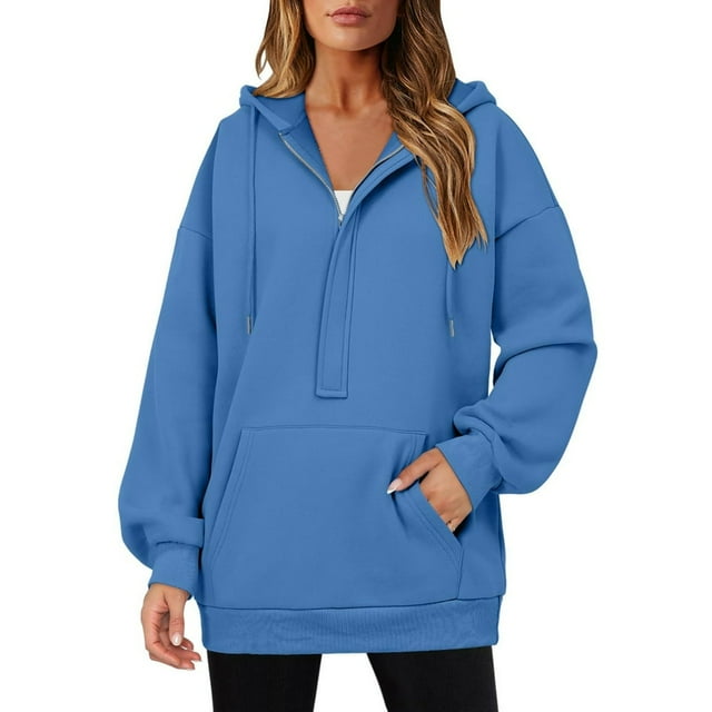 Womens Hoodies Quarter Zip Pullover Oversized Sweatshirts Half Zip Pullover With Pockets Fall Clothes