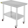 thumbnail image 1 of VEVOR Table de Travail en Acier Inoxydable 36x24 Pouces avec 4 Roues Table de Travail Commerciale pour Préparation des Aliments avec Roulettes Table de Travail Robuste pour Cuisine Commerciale Restaurant, 1 of 9