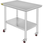 VEVOR Stainless Steel Work Table 36x24 inch with 4 Wheels Commercial Food Prep Worktable with Casters Heavy Duty Work Table for Commercial Kitchen Restaurant