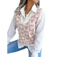 thumbnail image 4 of Liacowi Women Juniors Knitted Vest Heart Print Sleeveless V-Neck Waistcoat Autumn Winter Casual Sweater Pullovers for Teen, 4 of 7