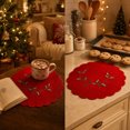 thumbnail image 4 of Yhmxh Christmas Embroidered Round Placemats, 11.81 Inch Scalloped Edge Red Holiday Table Mats, Washable Xmas Poinsettia Embroidery Decorative Table Placemat for Christmas Dinner Table Decoration, 4 of 6