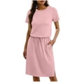 thumbnail image 2 of purcolt Womens T-Shirt Dresses Short Sleeve Crew Neck Adjustable Waist Solid Color Basic Dress Casual Breathable Beach Vocation Dress with Pockets, 2 of 6