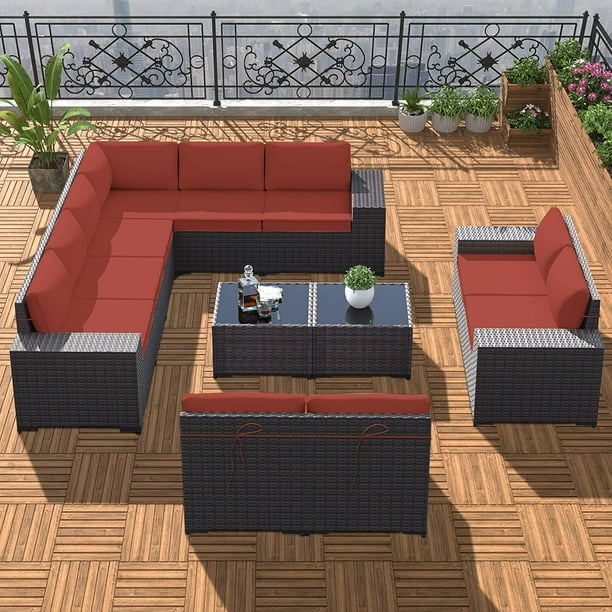 Grezone 10-Seater Sofa Patio Outdoor Furniture Sets All Weather Wicker