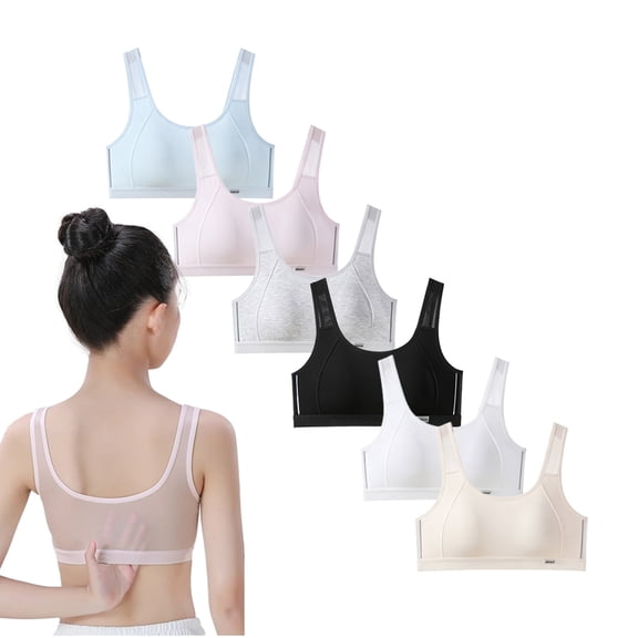 Big Girls Breathable Padded Bras 6Pack, Thin Cotton Training Sports