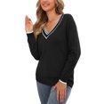 thumbnail image 4 of INSPIRE CHIC V Neck Sweater for Women's Long Sleeve Striped Pullover Soft Fall Casual Sweaters M Black, 4 of 6