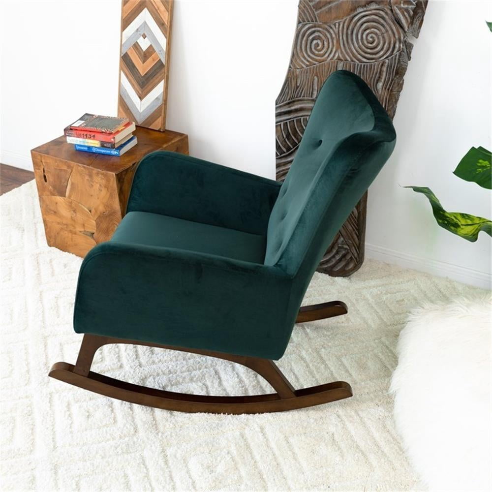 Ashcroft Glider Rocking Chair with Tufted Cushions, Indoor, Wood Frame and Velvet Upholstery, Green