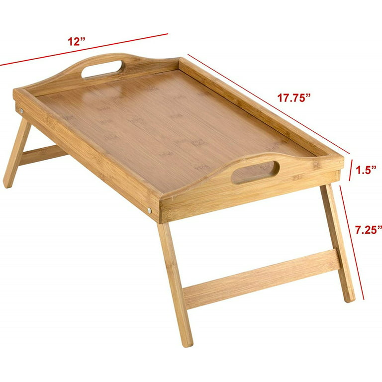 Furninxs Bamboo Bed Tray Table for Eating Breakfast Tray for Bed Foldable Wood Serving Tray with Legs for Home, Bedroom, Hospital, Beige