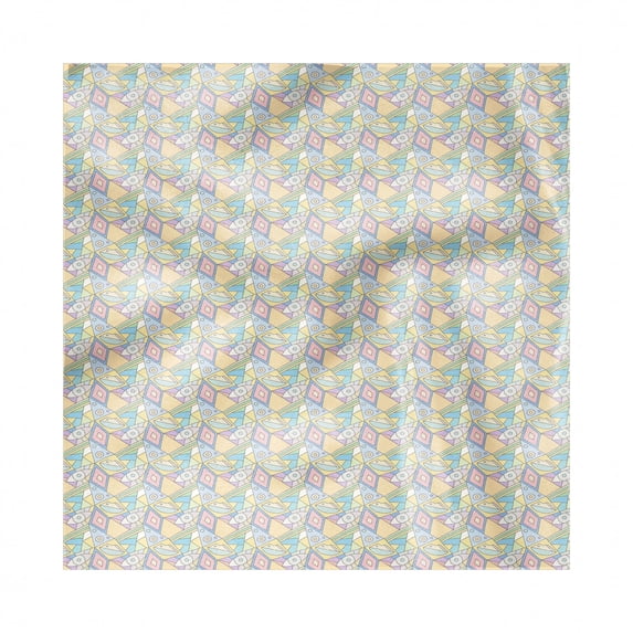 Mosaic Decorative Napkins Set of 4, Asymmetric Pastel Colored Pattern of Quirky Geometric Elements Pattern, Silky Satin Fabric for Brunch Dinner Party, 12", Beige Multicolor, by Ambesonne