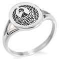 thumbnail image 1 of Stainless Steel Rokkaku Samurai Crest Minimalist Oval Top Polished Statement Signet Ring, 1 of 1