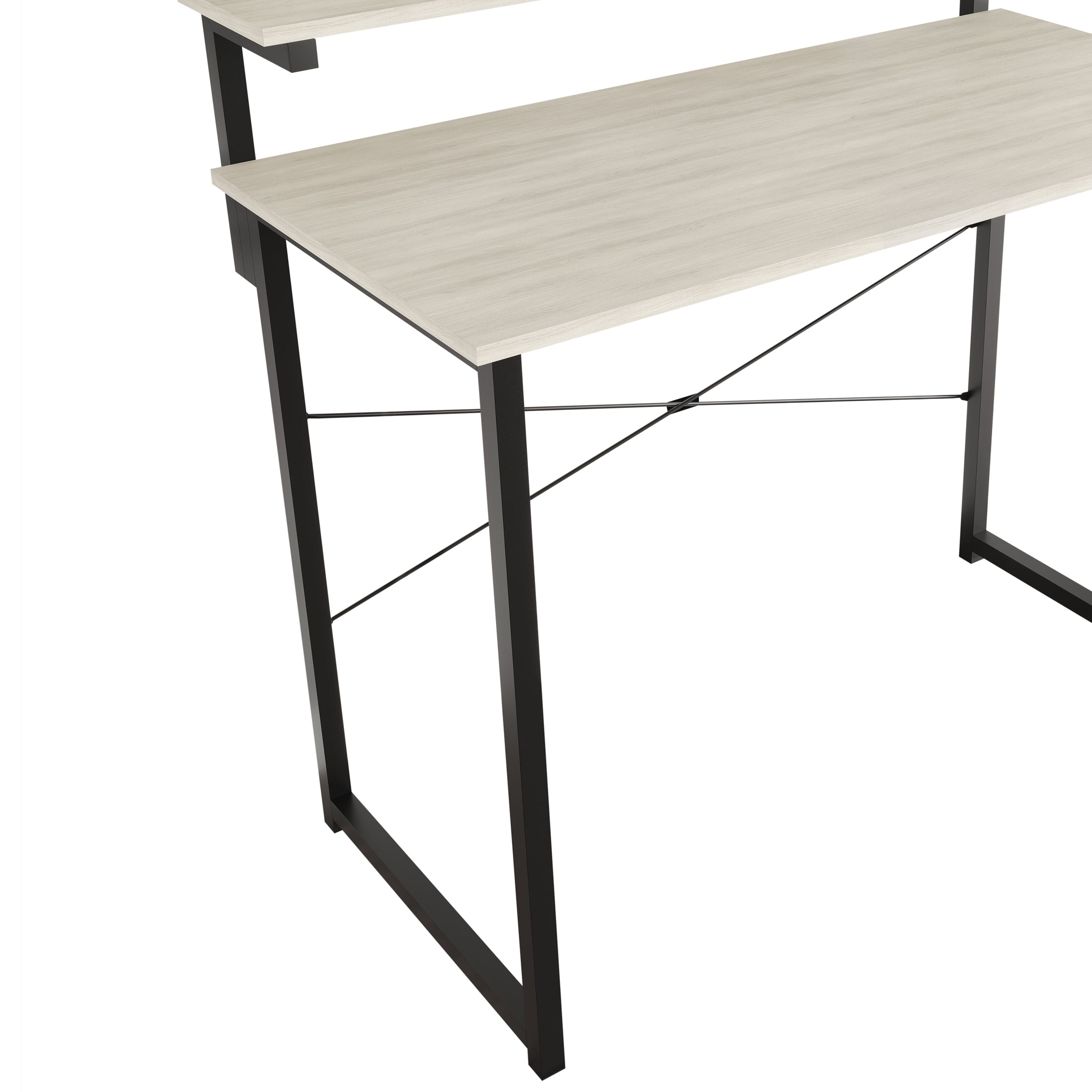 Castle Place Minimalist 39" Metal Computer Desk With Shelf, Light Grey
