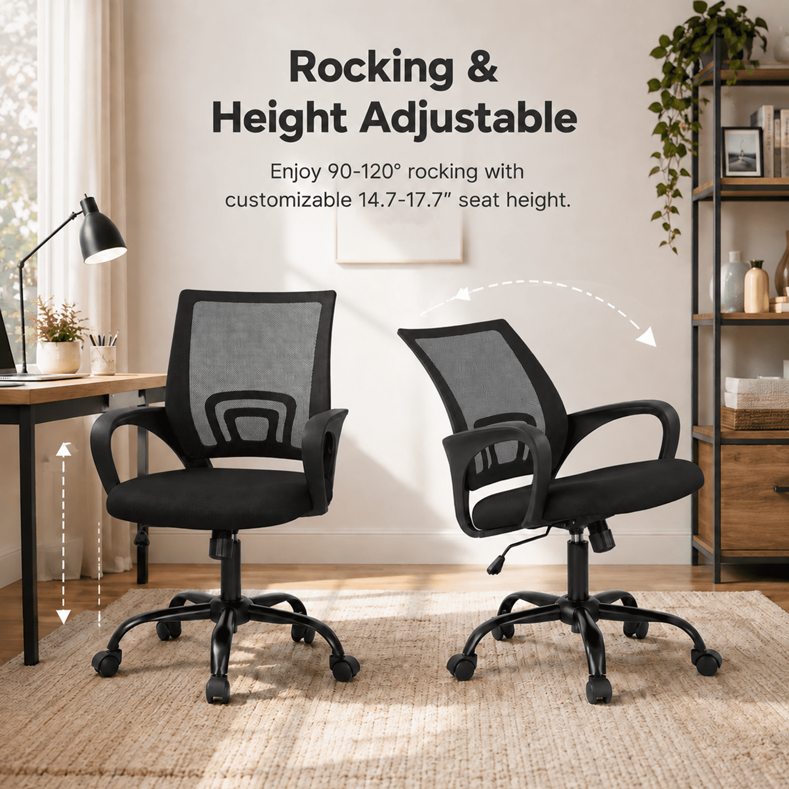 Alvantor 2 Set Office Chair, Ergonomic Mesh Desk Chair with Lumbar Support and Fixed Armrests, Adjustable Height & 360° Swivel, 250lbs