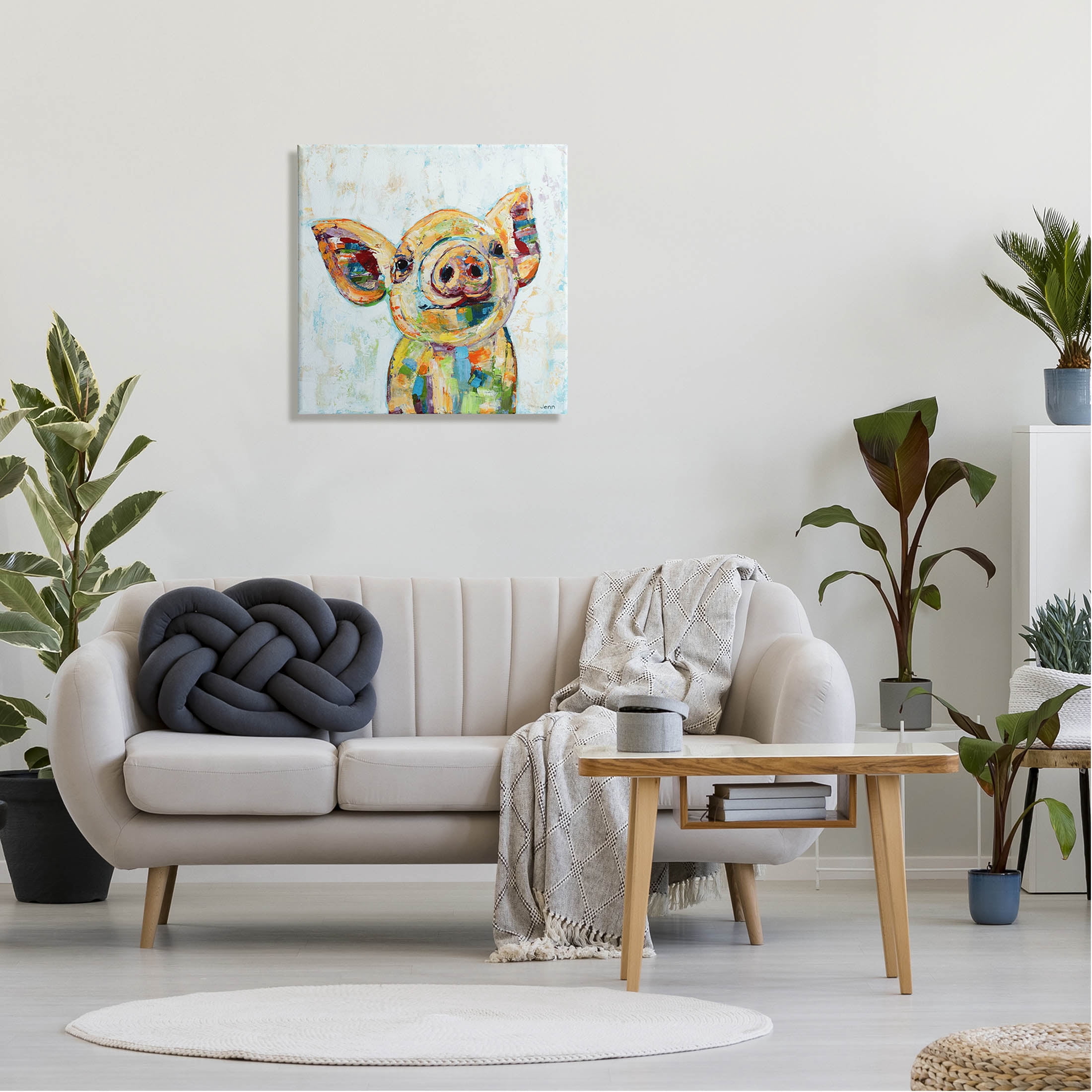 Happy Farm Pig Modern Composition Animals & Insects Painting Gallery Wrapped Canvas Print Wall Art