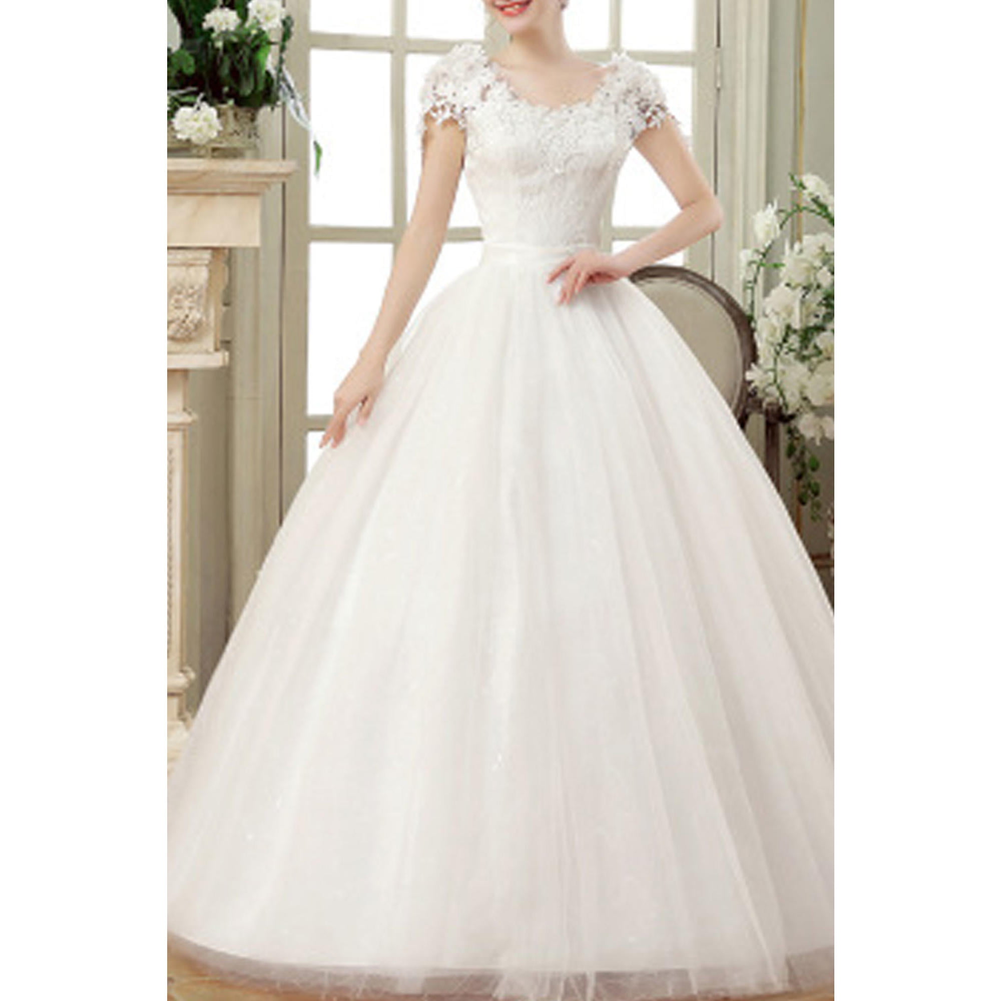Women Lace Decorated Short Sleeve Wedding  Dress  Walmart  com