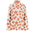 thumbnail image 4 of Wang6 Womens Quarter Zip up Pullovers Long Sleeve Fleece Warm Sweatshirts Crew Neck Floral Printed Sherpa Jacket Trendy Loose Fit Graphic Tops Orange S, 4 of 7