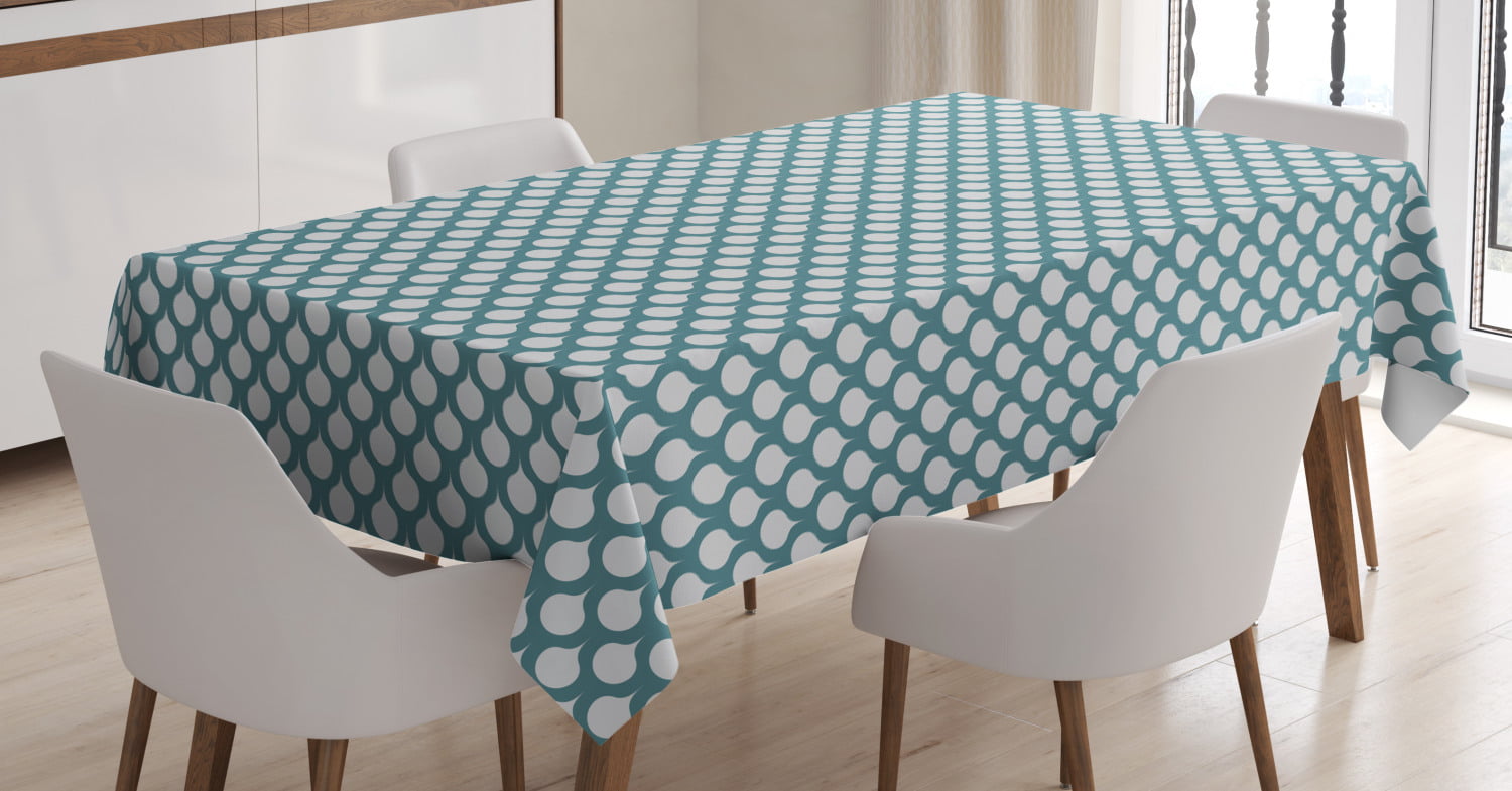 16 X 90 Ambesonne Art Nouveau Table Runner Teal and White Dining Room Kitchen Rectangular Runner Retro Style Abstract Pattern with Curves Simplistic Symmetic Tile Design