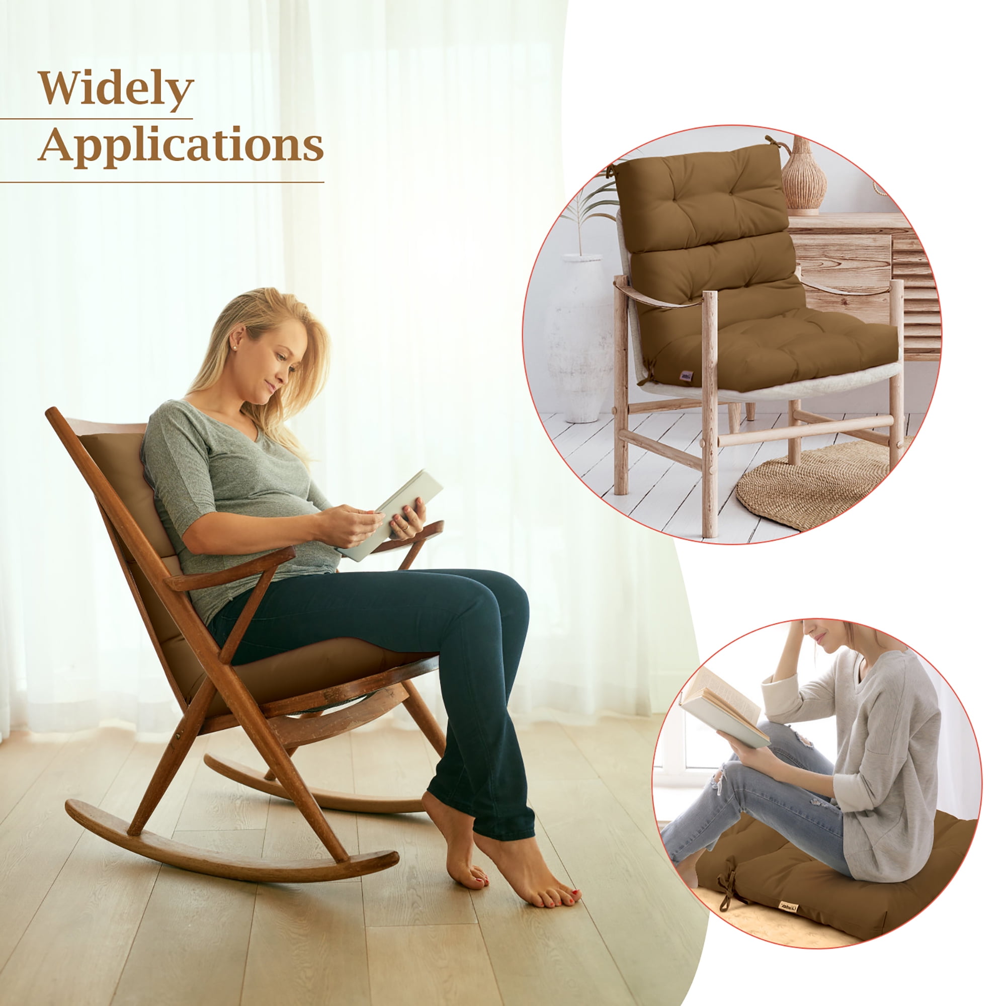 Costway 22'' x44''  Indoor Outdoor  Back Chair Cushion Tufted Pillow Patio Seating Pad Brown