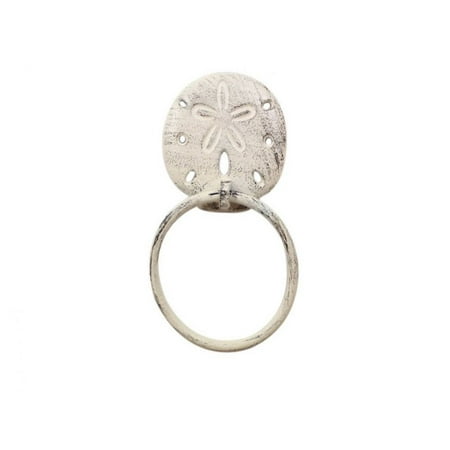 Essentials 8 Inch Towel Ring - Whitewashed Cast Iron Sand Dollar Towel Holder 8