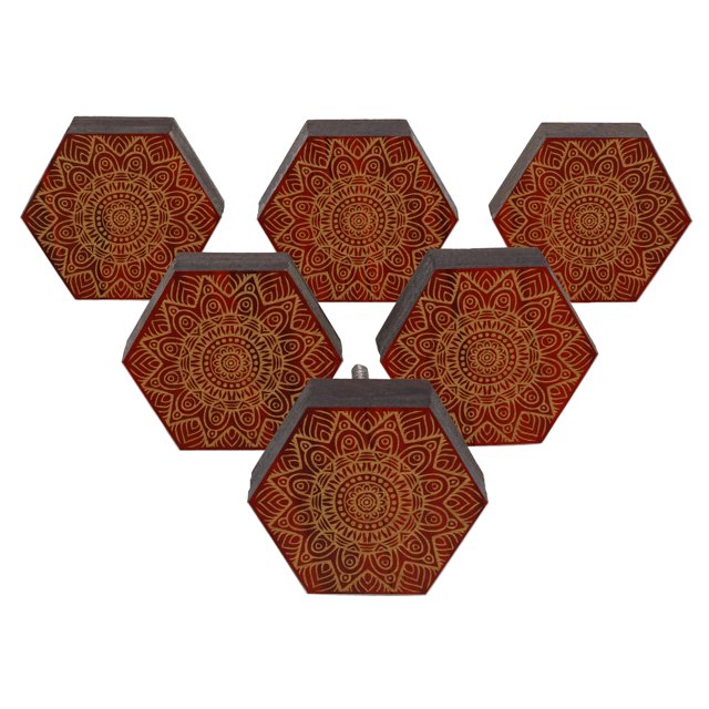 IBA Indianbeautifulart Boutons Rouges Gravés en Bois pour Armoire Tiroir 10 Pcs