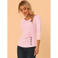 thumbnail image 2 of DARING DIVA V Neck 3/4 Sleeve Ruched Blouses Tops 3XL Light Pink, 2 of 6