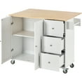 thumbnail image 6 of Rolling Mobile Storage Cabinet, Modern Kitchen Island with Drop Leaf, Solid Wood Top, Locking Wheels, Storage Drawers and Adjustable Shelves, 52.7 Inch Width, White, 6 of 9