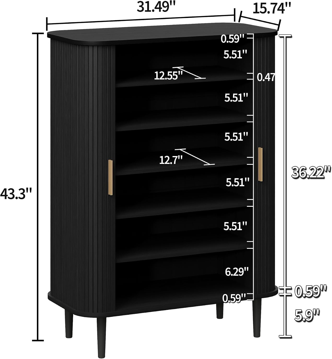31.5 " Shoe Storage Cabinet with Sliding Door, 6-Tier Adjustable Freestanding Shoe Organizer for Entryway, Hallway, Black