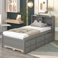 thumbnail image 2 of Twin Size Bed Frame with Twin Trundle and Drawers, Twin Platform Bed with Strong Wooden Slats Support, Grey, 2 of 12