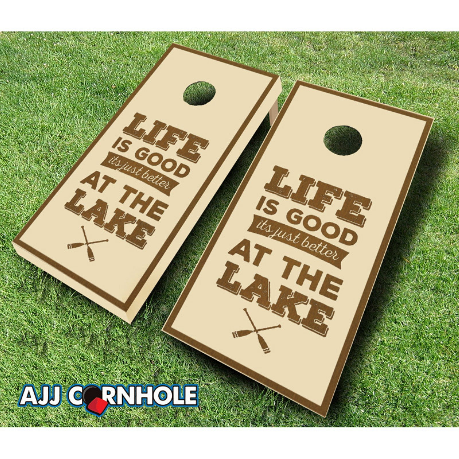 AJJ Cornhole Life is Better at the Lake Stained Cornhole Set