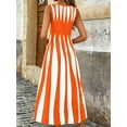 thumbnail image 5 of Plus Size Womens Orange And White Geometric Stripe Sleeveless Maxi Dress With Side Pockets, 5 of 6