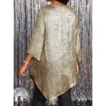 thumbnail image 5 of Women'S 2025 Plus Size Loose Round Neck Nine-Point Sleeve Irregular Hem Tops Gold 5XL, 5 of 6