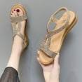 thumbnail image 6 of Wedge Sandals for Women Rhinestone Summer Elastic Strap Open Toe Solid Color Holidays Beach Comfortable Sandals Gold, 6 of 9